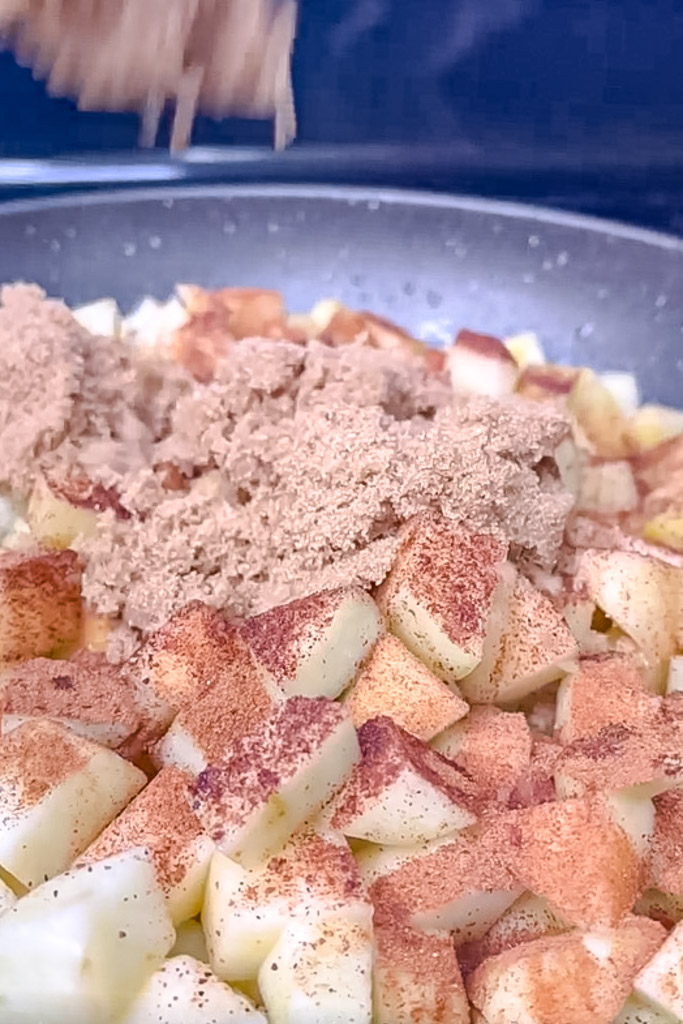 apple filling being made in a skillet