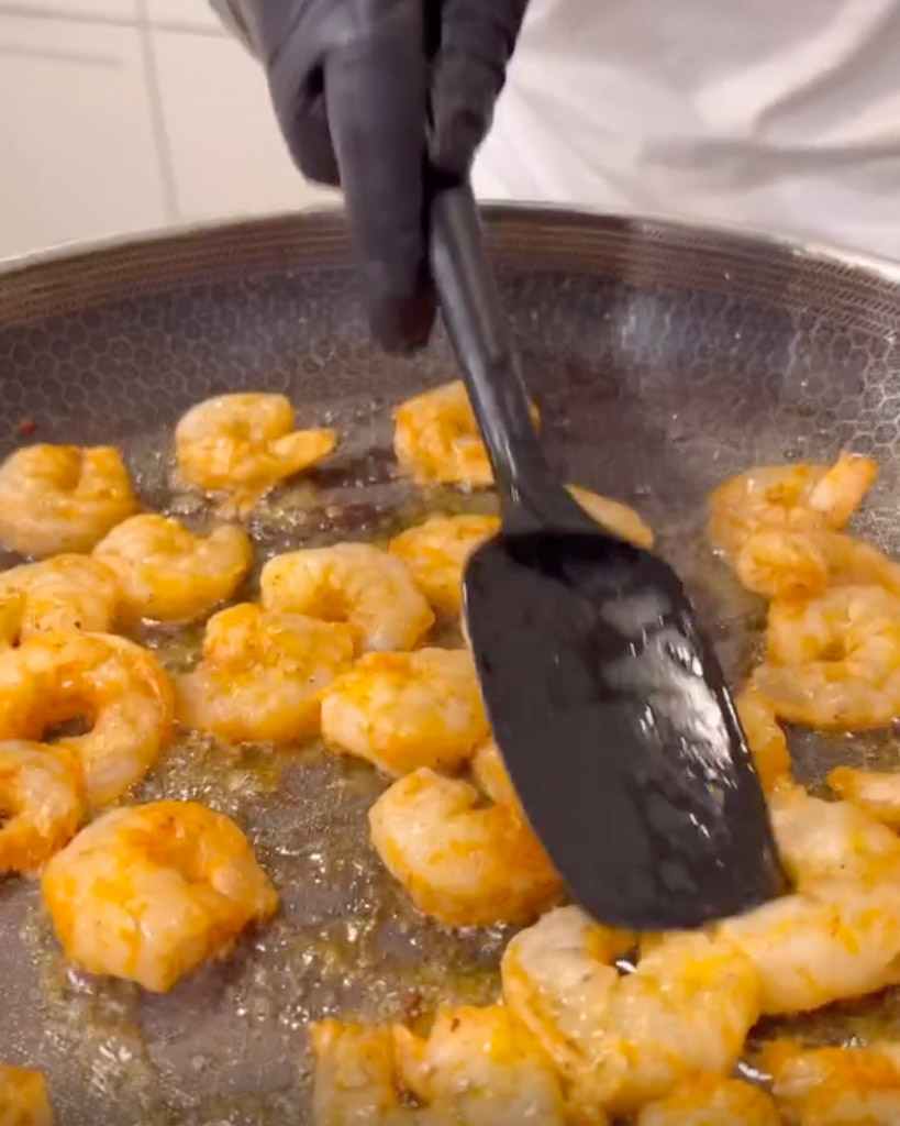 cooked shrimp in a skillet