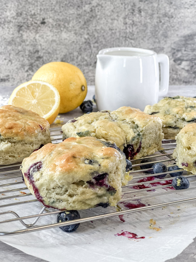 Lemon Blueberry biscuits displayed on counter