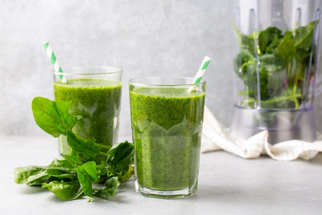 Green smoothie on a counter