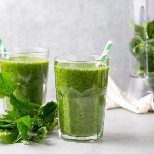 Green smoothie on a counter